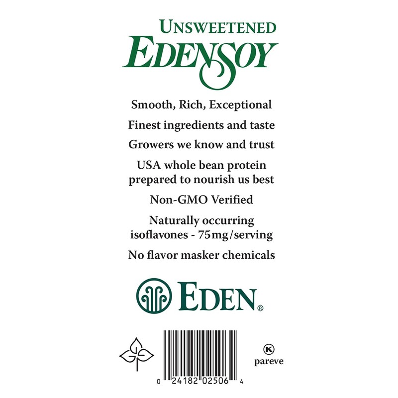 Edensoy Unsweetened Eden Organic Soymilk, Non-GMO, USA Whole Soy (Soya)