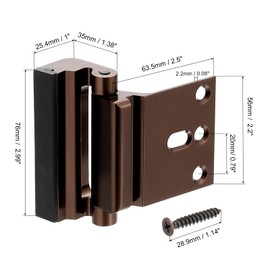 PATIKIL Home Security Door Lock, 3" Stop Door Reinforcement Lock Withstand 800 Lbs High-Security Aluminum Door Latch Stopper with Screws for Home Safety Privacy, Brown