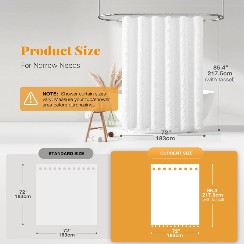 BTTN 84 Extra Long Shower Curtain - 72x84 Tufted Leaves