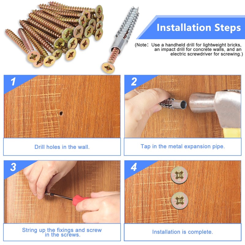 HSEAMALL 210 PCS Metal Expansion Tube Self Tapping Screws Kits