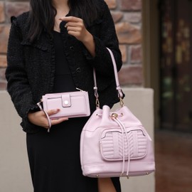 MKF Collection Bucket Bag for Women, Drawstring Hobo Shoulder Bags Fashion Crossbody Handbag Purse with Wristlet Wallet Red by Mia k