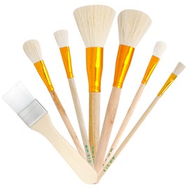 7 Pcs Mop Brush for Acrylic Painting, Assorted Size Paint Brushes for Acrylic Painting Blending Brush with Wooden Handle Gilding Brushes for Acrylic Foil Gold Oil Painting Face Body Art