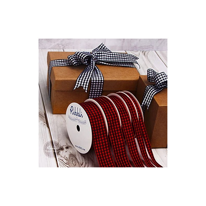 Ribbli Red and Black Gingham Ribbon,100% Polyester Woven Edge,1/4 Inch