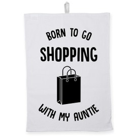 Hippowarehouse Born to Go Shopping with My Auntie Tea Towel Eco Printed Dish Cloth Kitchen accessory 50cmx70cm 100% Cotton