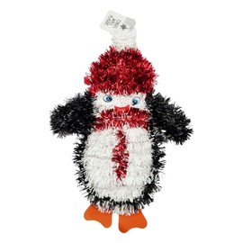 schone Christmas Tinsel Wall Plaque with Penguin – 33cm Holiday Decoration with Hanging Loop