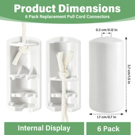 Breakaway Blind Cord Condensers, 6 Pack Replacement Pull Cord Connectors for Horizontal Window Blinds, Compatible with Most Blind Cords, Easy to Install, White (6)