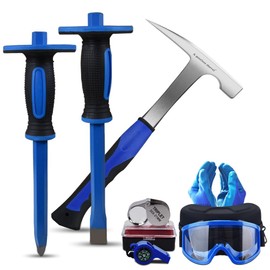 A peerless shovel 8 PCS Geology Rock Pick Equipment Kit,21oz Hammer and 2 Rock Digging chisels with Protective Caps,Digging Chisel Set,Gold mining and exploration equipment(yellow)