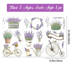 GLOBLELAND Pack of 3 Lavender Theme Decor Transfers 6 x 12 Inch Furniture Transfer Stickers Plants Wall Art Stickers for Bedroom Living Room Desk Table Decoration