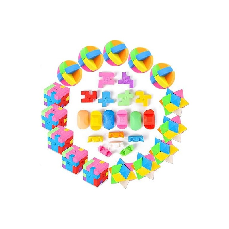 PROLOSO 15 Pcs Puzzle Cube Pencil Erasers Kids Party Favors
