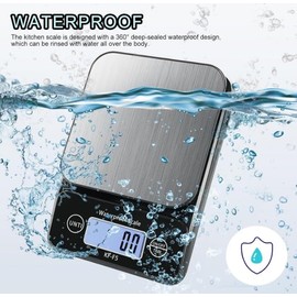 WISHSOM Ipx7 Waterproof Food Scale, 5kg/11Lb/0.5G, Digital Kitchen Weight High Accuracy, Grams & Ounces, Ounces for Cooking, Baking, Weight Lcd, Lcd with Wide Angle