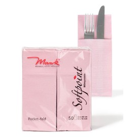 Mank Cutlery Napkins Made of Softpoint | Pub Cutlery Pockets | 40 cm x 33 cm 1/8 Fold | with Cutlery Slot for Catering and Celebrations | Pack of 50 (Dusky Pink)