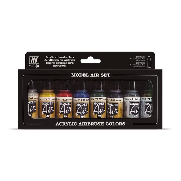 Vallejo Model Air Basic Colors Acrylic Paint Set for Air Brush - Assorted Colours (Pack of 8)