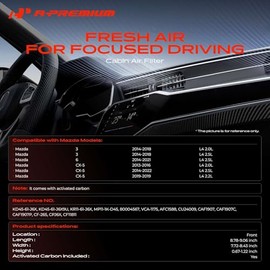 A-Premium - Filtro de aire de cabina con carbón activado compatible con vehículos Mazda - 3 2014-2018, 6 2014-2021, CX-5 2013-2022