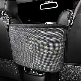 eing Car Mesh Organizer,Seat Back Net Bag,Bling Crystal Barrier of Backseat Pet Kids,Cargo Tissue Purse Holder,Driver Storage Netting Pouch with Crystal Diamonds,Pure White
