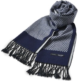 Le Olme MI-M02 Scarf, 100% Silk, Brushed Men's, Business, Casual, Brand, Stole, Christmas Gift, Autumn, Winter, C: Navy Herringbone CTSM-33