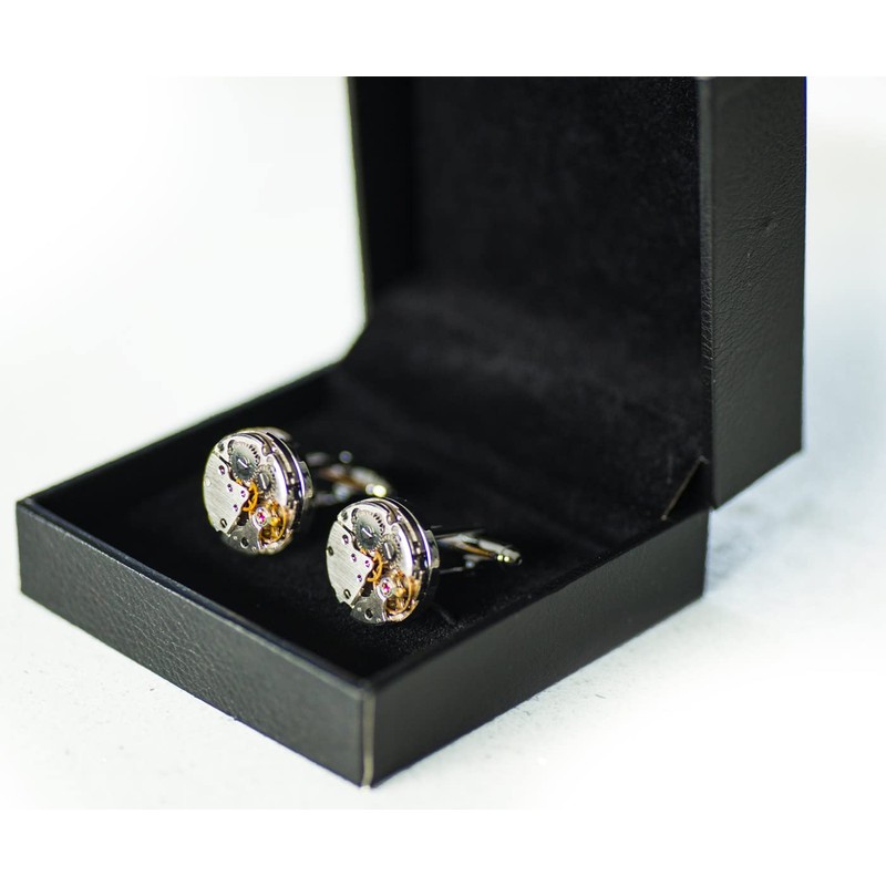 TallerHeels Cufflinks Deluxe Mechanical Watch Style Steampunk Vintage Box