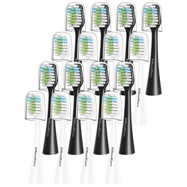 AiNeedCare Toothbrush Replacement Heads for Aquasonic Duo Series and Home Dental Center - 8 White + 8 Black
