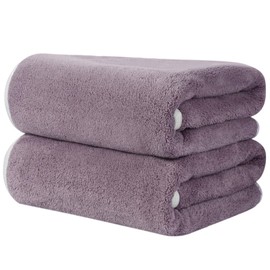 KinHwa Pack of 2 Microfibre Towels, Microfibre Hair Towel, Fluffy Microfibre Bath Towel, Microfibre Towels for Hair, Soft and Absorbent Shower Towels, 50 x 100 cm, Purple