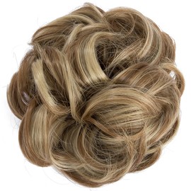 Yamel Messy Bun Hair Pieces for Women Claw Clip Hair Bun Extension Light Brown mix Ash Blonde Tousled Space Updo Synthetic Donut Curly Scrunchie