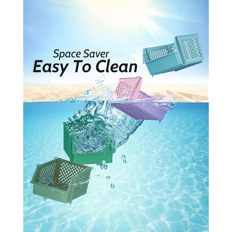 Skywin Plastic Stacking Bins Open Front for Pantry, 12-Pack Stackable