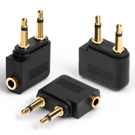 AXFEE Airplane Flight Headphone Adapters, 3 Pack Gold Plated 3.5mm Airplane Flight Adapters for Headphones, Airplane Headphone/Earphone Socket Adaptor, Stereo Aux Jack Headphone Adapters, Black