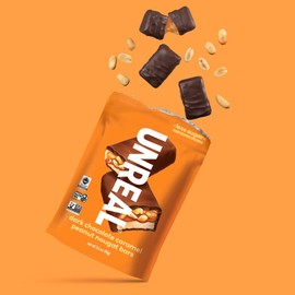 UNREAL Dark Chocolate Caramel Peanut Nougat Bars, 70% Organic Ingredients, Fair Trade, Non-GMO, No Corn Syrup, Sugar Alcohols, Soy, 209grams (3 Value Size Bags)