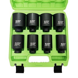 SUNHZMCKP 1/2" Drive Deep 6-Point Impact Socket Set, 8-Piece Standard SAE Spindle Axle Nut Impact Socket Set, Cr-Mo, 1-1/4-Inch to 1-3/4-Inch Size