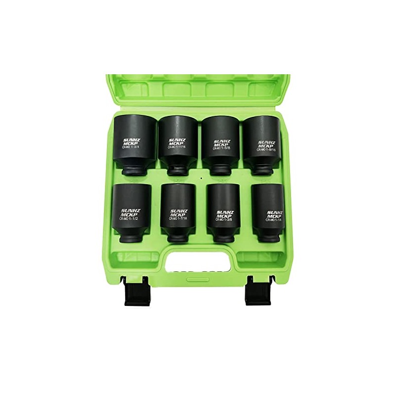 SUNHZMCKP 1/2" Drive Deep 6-Point Impact Socket Set, 8-Piece Standard