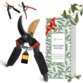 NickyPicky Secateurs Heavy Duty- Precise Pruning Power with Bypass Titanium, Pruning Shears - Ergonomic Soft Handle, Easy Lock, & High Carbon Steel - Pruners for Gardening - Garden Shears - Black