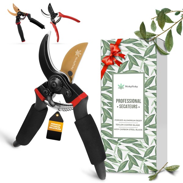 NickyPicky Secateurs Heavy Duty- Precise Pruning Power with Bypass Titanium,