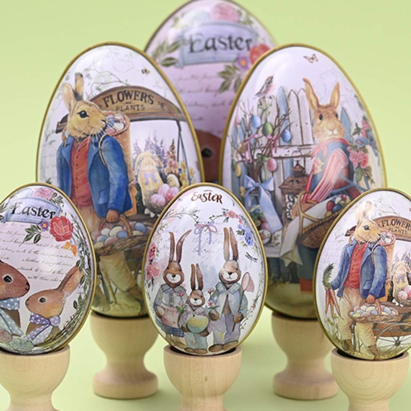 zalati Easter Bunny Tin Box, 6 Pieces Egg Shaped Candy