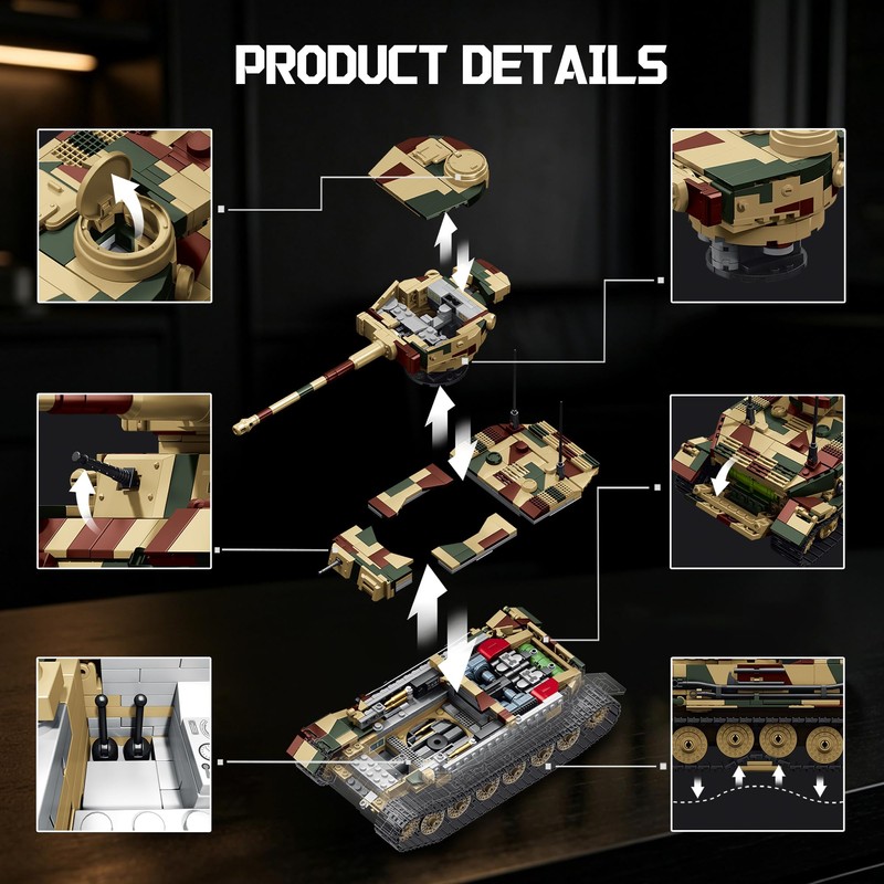 honchoes Tiger P Tank Building Set, WW2 Military Tank Model