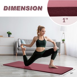 BalanceFrom 1-Inch Thick High-Density Exercise Yoga Mat, Non-Slip Workout Mat with Carry Strap for Men & Women, Ideal for Pilates, Stretching & Floor Exercises at Home or Gym,Deep Wine