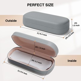 Marvolia Hard Shell Large Eyeglasses Case PU Leather Protective Case for Sunglasses Eyeglasses with Cleaning Cloth - Grey