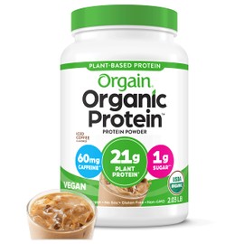 Orgain Organic Vegan Protein Powder, Iced Coffee - 21g Plant Based Protein, Gluten Free, Dairy Free, Lactose Free, Soy Free, No Sugar Added, Kosher, For Smoothies & Shakes - 2.03lb
