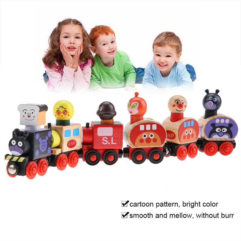 Mini Wooden Magnetic Train Set Cartoon Vehicle Blocks Children Educational