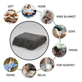 Cozy Blankets - Merino Wool Throw Blanket, Indoor & Outdoor Blankets and Throws, Soft Blanket with Fringes, 55"x79" (140 x 200 cm)