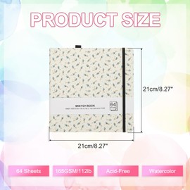 PATIKIL 5.1x5.1" Watercolor Sketchbook, 3 Pcs 64 Sheet 165GSM/112lb Watercolor Paper Sketchbooks Acid Free Journal Hardcover Artists Paper Pads with Pen Holder, Blue Flower