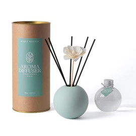 Ampure Scents, Reed Diffuser Set, Rose Fragrance in a Ceramic Scent Bowl & Glass Base, 5oz (150ml) - 5 Natural Fiber Reed Sticks & Decorative Flower – Elegant Home & Office Décor, Eco-Friendly Choice