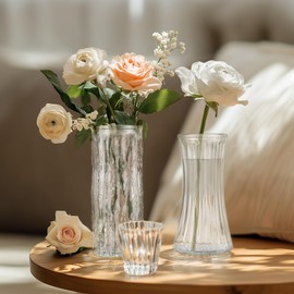 Vintage Vases for Centerpieces Set of 5, Small Glass Flower Bud Vase in Bulk, Clear Crystal Bud VaseS for Flowers, Wedding Reception Party Table Decorations