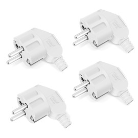 Pack of 4 Schuko Plugs, IP20 Schuko Plug for Indoor Use, European Plug Plastic 250 V (16 A) for 8-10 mm Cable, IP20 for Indoor Use, White