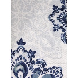 VCNY Home Tranquility Navy Blue White Fabric Shower Curtain: Floral Medallion Damask Design