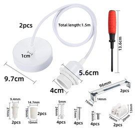 BouGPeng Pack of 2 Lamp Suspension E27 with Screw Ring Lamp Suspension White with 150 cm Cable E27 Pendant Light Lamp Holder Metal Lamp Holder for Pendant Light Kitchen, Living Room, Restaurant