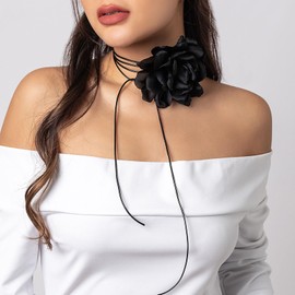 Flower Choker Necklace for Women Girls,Lace Camellia Flower Choker Necklaces Black Rose Choker Necklace Simple Personality Bride Wedding Party Summer Necklaces (b1)