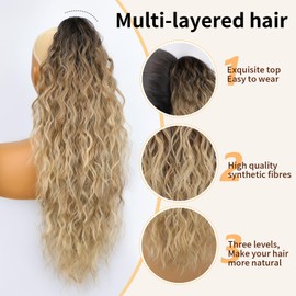 ORSUNCER Ponytail Extension Claw 26" Curly Pony Tail Clip in Claw Hair Extensions Fluffy Natural Looking Synthetic Hairpiece for Women