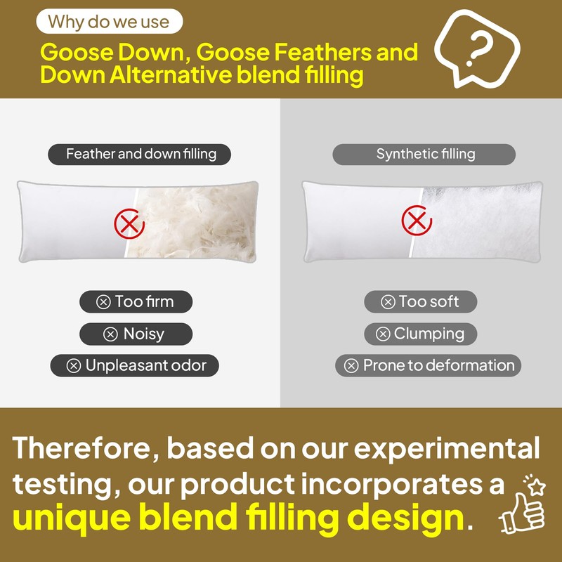 Goose Down & Feather Body Pillows for Adults, Full Length