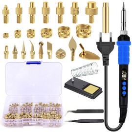 3D Printer Heat Set Tool Set, Thread Insert, Soldering Tips Set with 90 W 180-480 °C Soldering Tips, 130 Pieces Thread Inserts, 8 Pieces Soldering Tips for Thread Insert, 9 Pieces Wood Fire Painting