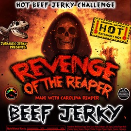 Jurassic Jerky Spicy Grab bag - Beef jerky Hot pack Savor the Heat with Revenge of the Reaper - Intense Flavors for with Carolina Reaper, The Hottest Pepper - (10) 1/2Oz Packs
