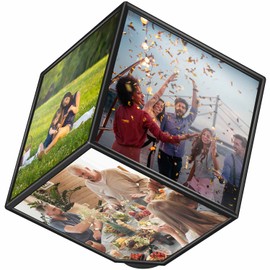 GOODS+GADGETS Rotating Photo Cube for 6 Photos Floating Picture Cube Photo Holder Picture Cube