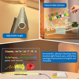 LED Note Board with Colors, 7 Colors Acrylic Message Board with Light, LED Drawing Board Gifts for Kids, Dry Erase Board with Adjustable Stand for Office School Home Decor (5.9 * 5.9 in)